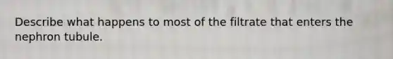 Describe what happens to most of the filtrate that enters the nephron tubule.