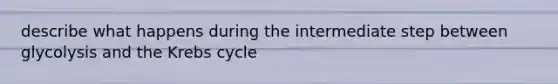 describe what happens during the intermediate step between glycolysis and the Krebs cycle