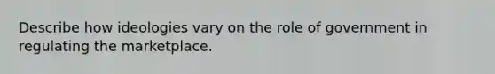 Describe how ideologies vary on the role of government in regulating the marketplace.