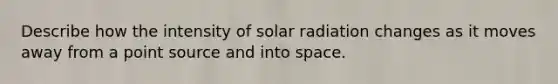 Describe how the intensity of solar radiation changes as it moves away from a point source and into space.