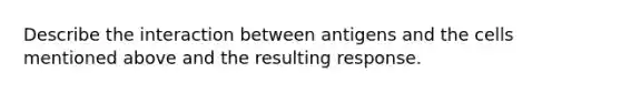 Describe the interaction between antigens and the cells mentioned above and the resulting response.