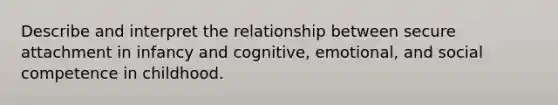 Describe and interpret the relationship between secure attachment in infancy and cognitive, emotional, and social competence in childhood.