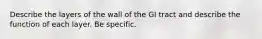 Describe the layers of the wall of the GI tract and describe the function of each layer. Be specific.