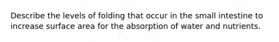 Describe the levels of folding that occur in the small intestine to increase surface area for the absorption of water and nutrients.