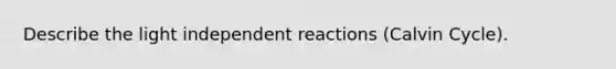 Describe the light independent reactions (Calvin Cycle).