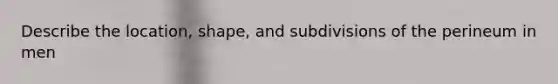 Describe the location, shape, and subdivisions of the perineum in men