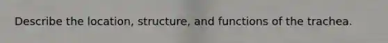Describe the location, structure, and functions of the trachea.