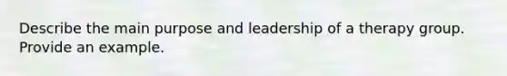 Describe the main purpose and leadership of a therapy group. Provide an example.