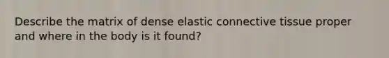 Describe the matrix of dense elastic connective tissue proper and where in the body is it found?