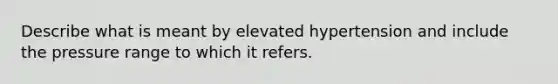 Describe what is meant by elevated hypertension and include the pressure range to which it refers.