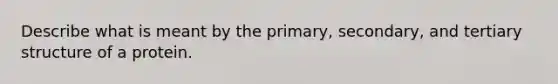 Describe what is meant by the primary, secondary, and tertiary structure of a protein.