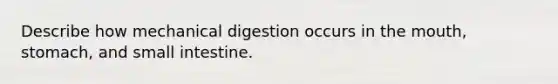 Describe how mechanical digestion occurs in the mouth, stomach, and small intestine.