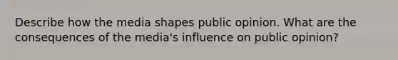 Describe how the media shapes public opinion. What are the consequences of the media's influence on public opinion?