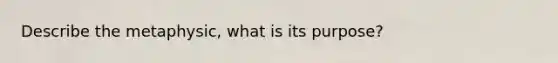 Describe the metaphysic, what is its purpose?