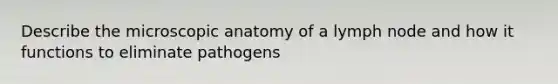 Describe the microscopic anatomy of a lymph node and how it functions to eliminate pathogens