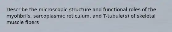 Describe the microscopic structure and functional roles of the myofibrils, sarcoplasmic reticulum, and T-tubule(s) of skeletal muscle fibers