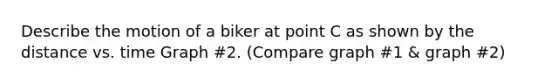Describe the motion of a biker at point C as shown by the distance vs. time Graph #2. (Compare graph #1 & graph #2)