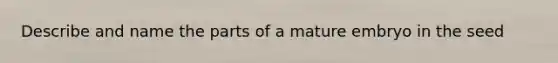 Describe and name the parts of a mature embryo in the seed