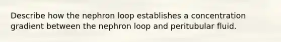 Describe how the nephron loop establishes a concentration gradient between the nephron loop and peritubular fluid.