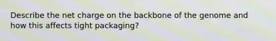 Describe the net charge on the backbone of the genome and how this affects tight packaging?