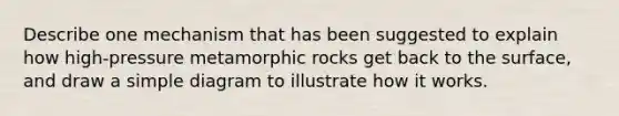 Describe one mechanism that has been suggested to explain how high-pressure metamorphic rocks get back to the surface, and draw a simple diagram to illustrate how it works.