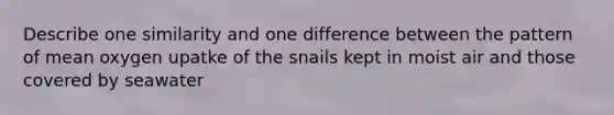 Describe one similarity and one difference between the pattern of mean oxygen upatke of the snails kept in moist air and those covered by seawater