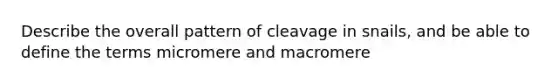 Describe the overall pattern of cleavage in snails, and be able to define the terms micromere and macromere