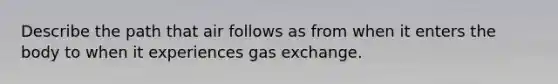 Describe the path that air follows as from when it enters the body to when it experiences gas exchange.