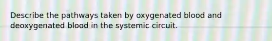 Describe the pathways taken by oxygenated blood and deoxygenated blood in the systemic circuit.