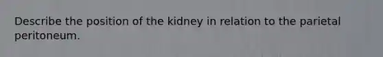 Describe the position of the kidney in relation to the parietal peritoneum.