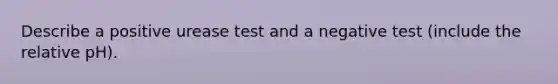 Describe a positive urease test and a negative test (include the relative pH).