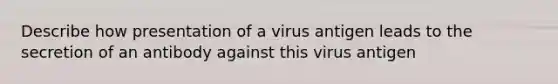 Describe how presentation of a virus antigen leads to the secretion of an antibody against this virus antigen