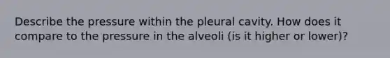 Describe the pressure within the pleural cavity. How does it compare to the pressure in the alveoli (is it higher or lower)?