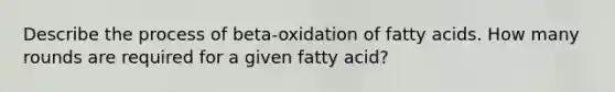 Describe the process of beta-oxidation of fatty acids. How many rounds are required for a given fatty acid?