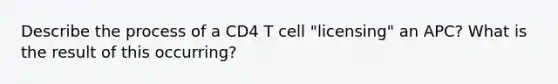 Describe the process of a CD4 T cell "licensing" an APC? What is the result of this occurring?