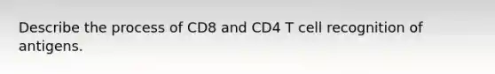 Describe the process of CD8 and CD4 T cell recognition of antigens.