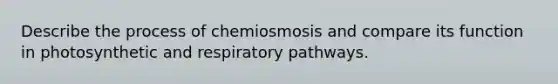 Describe the process of chemiosmosis and compare its function in photosynthetic and respiratory pathways.