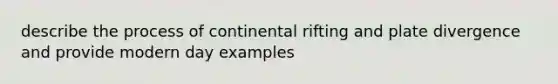 describe the process of continental rifting and plate divergence and provide modern day examples