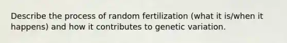 Describe the process of random fertilization (what it is/when it happens) and how it contributes to genetic variation.