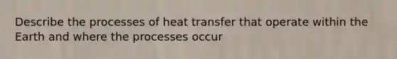 Describe the processes of heat transfer that operate within the Earth and where the processes occur