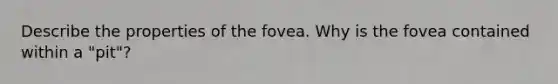 Describe the properties of the fovea. Why is the fovea contained within a "pit"?