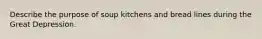 Describe the purpose of soup kitchens and bread lines during the Great Depression.