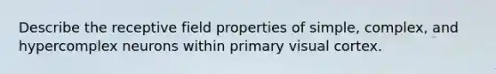 Describe the receptive field properties of simple, complex, and hypercomplex neurons within primary visual cortex.