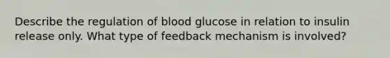 Describe the regulation of blood glucose in relation to insulin release only. What type of feedback mechanism is involved?