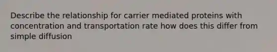 Describe the relationship for carrier mediated proteins with concentration and transportation rate how does this differ from simple diffusion