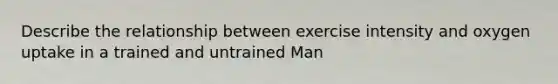 Describe the relationship between exercise intensity and oxygen uptake in a trained and untrained Man