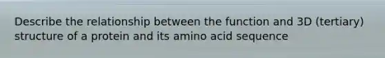 Describe the relationship between the function and 3D (tertiary) structure of a protein and its amino acid sequence