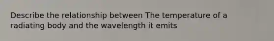 Describe the relationship between The temperature of a radiating body and the wavelength it emits