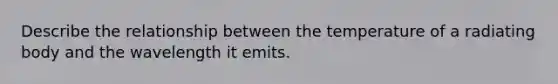 Describe the relationship between the temperature of a radiating body and the wavelength it emits.