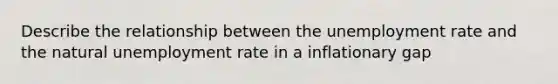 Describe the relationship between the unemployment rate and the natural unemployment rate in a inflationary gap